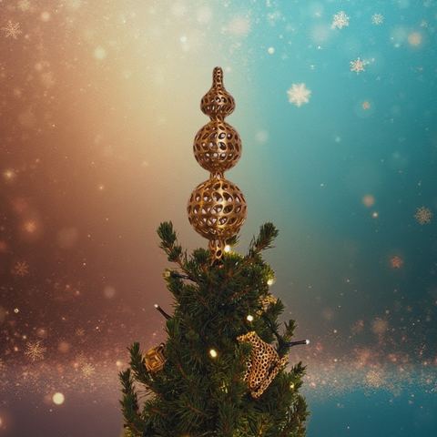Christbaumspitze aus gestapelten Kugeln vor Lichterhintergrund