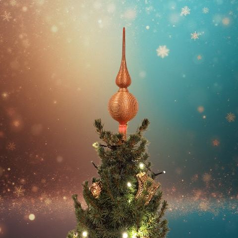 Kupferfarbene Christbaumspitze vor Sternenhintergrund